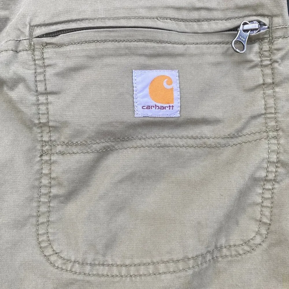 Carhartt Khaki Green Mens Size 40 Zip Pockets Button Closure Casual Shorts